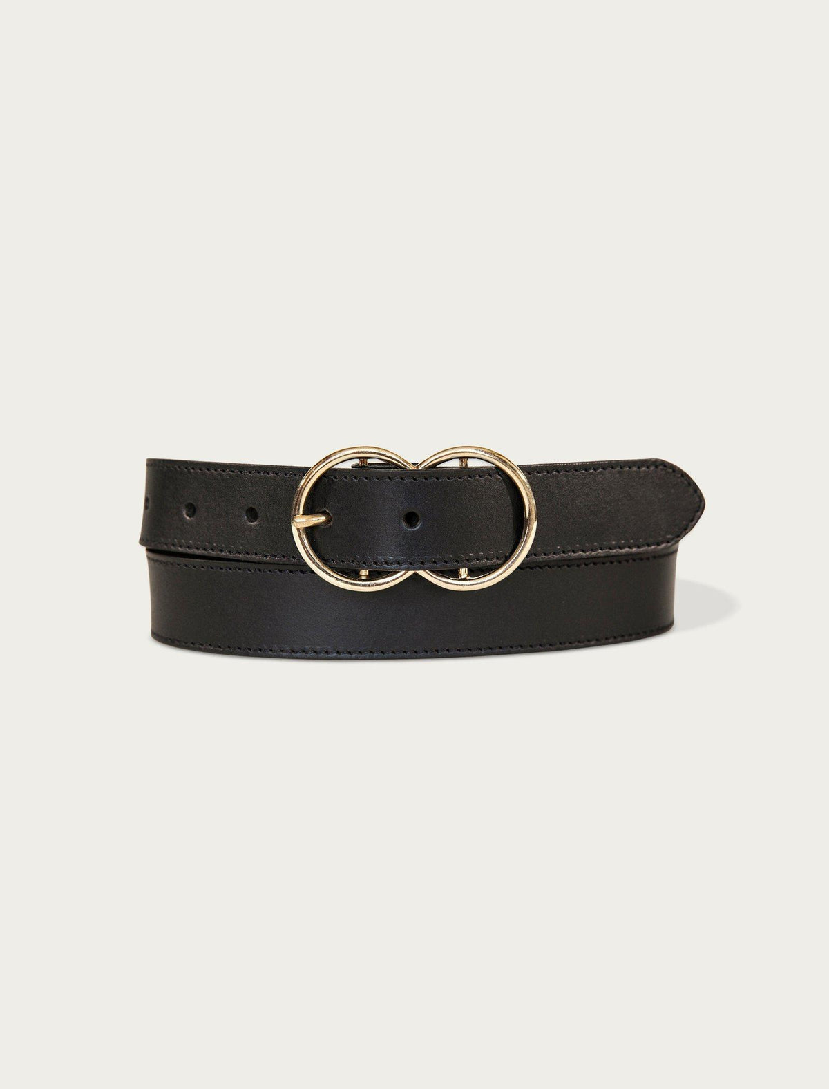 Lucky Brand Leather Belt With Double Ring Buckle Black