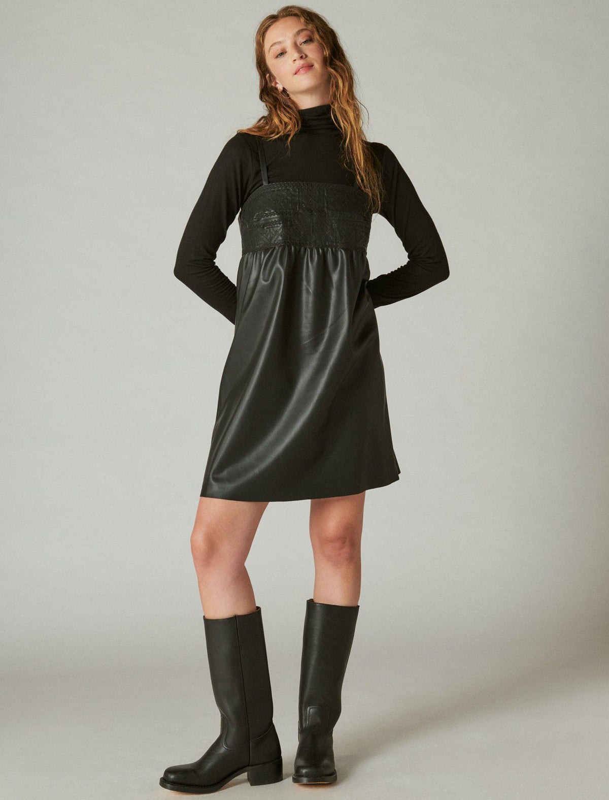 Lucky Brand Leather Embroidered Mini Dress - Women's Clothing Dresses Mini Dress Caviar