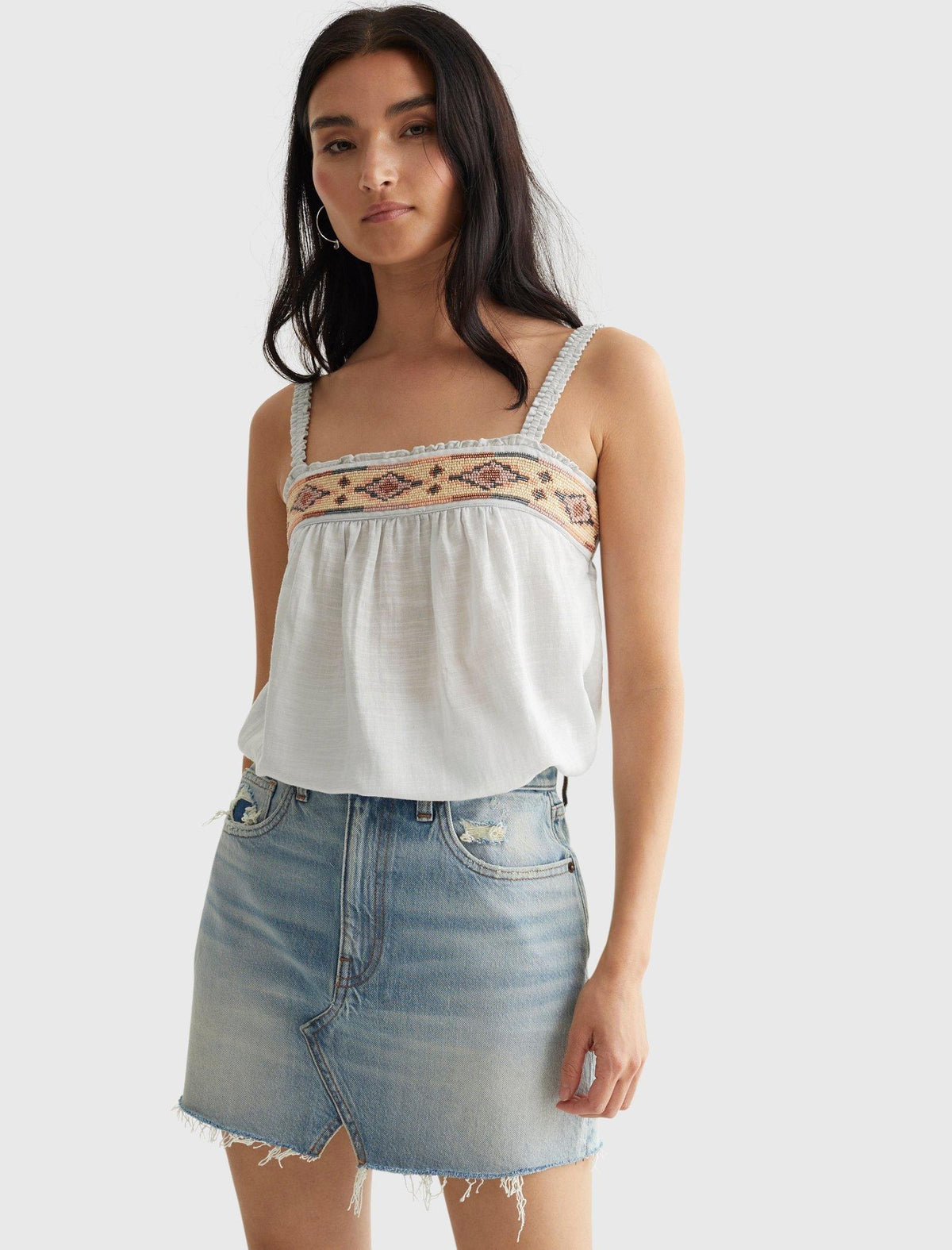 Lucky Brand Limited Edition Beaded Square Neck Cami Gray Dawn