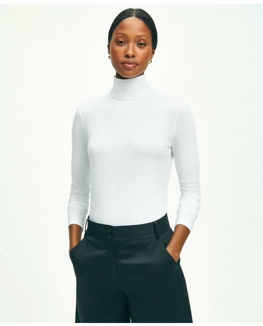 Brooks Brothers Women's Cotton Modal Turtleneck Shirt White