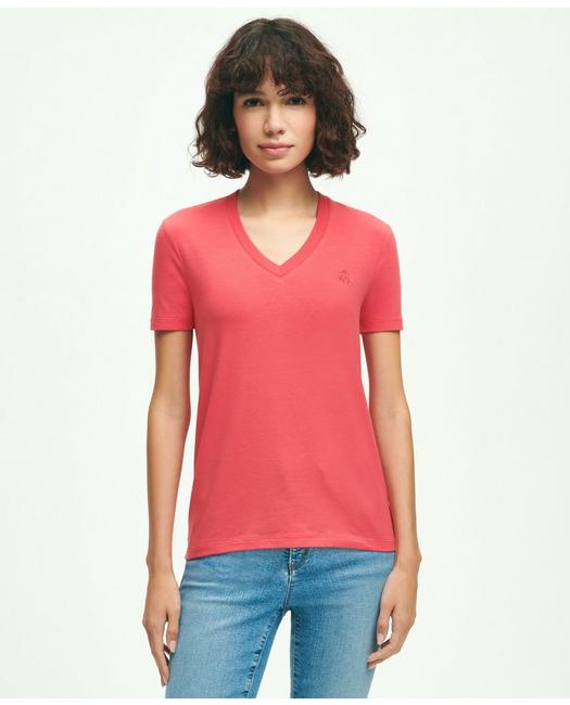 Brooks Brothers Women's Stretch Cotton V-Neck T-Shirt Light Red