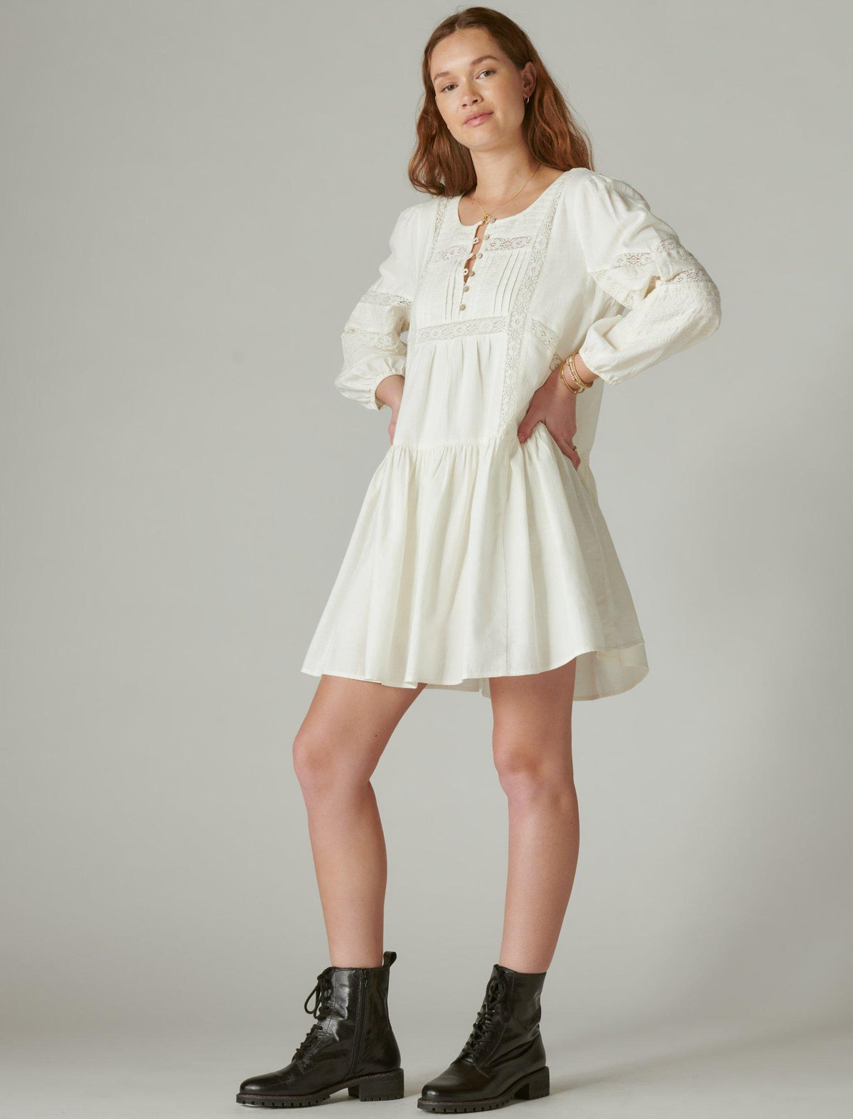 Lucky Brand Long Sleeve Embroidered Mini Dress - Women's Clothing Dresses Mini Dress Gardenia