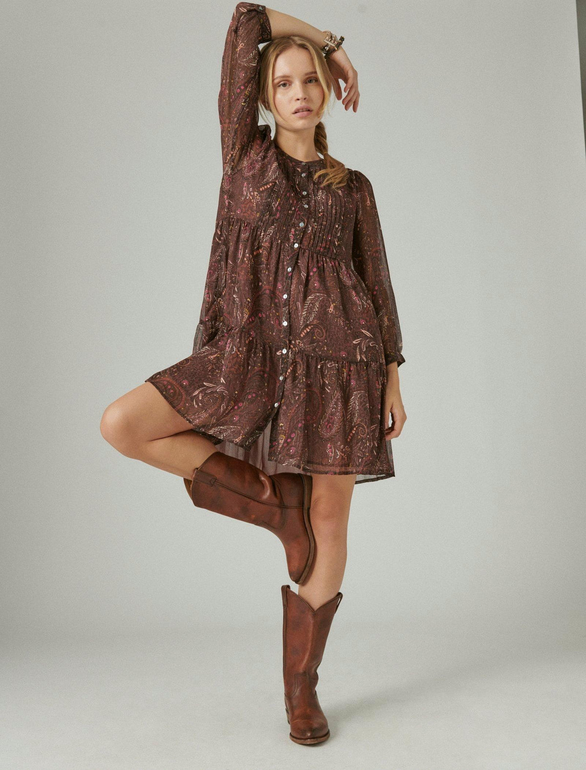 Lucky Brand Long Sleeve Paisley Babydoll Dress - Women's Clothing Dresses Huckleberry Multi