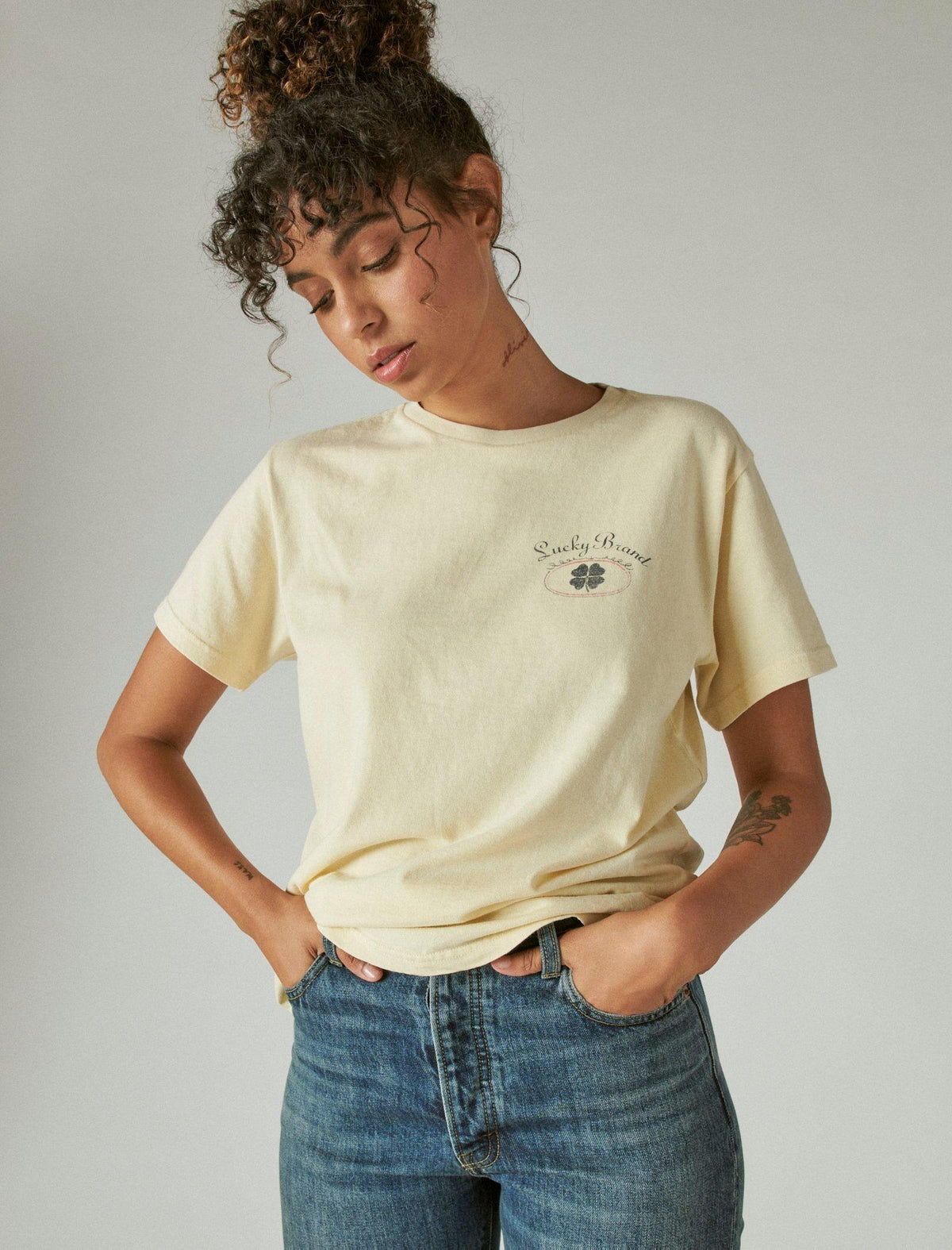 Lucky Brand Lucky Classic Logo Boyfriend Tee - Women's Clothing Tops Shirts Tee Graphic T Shirts Almond Oil