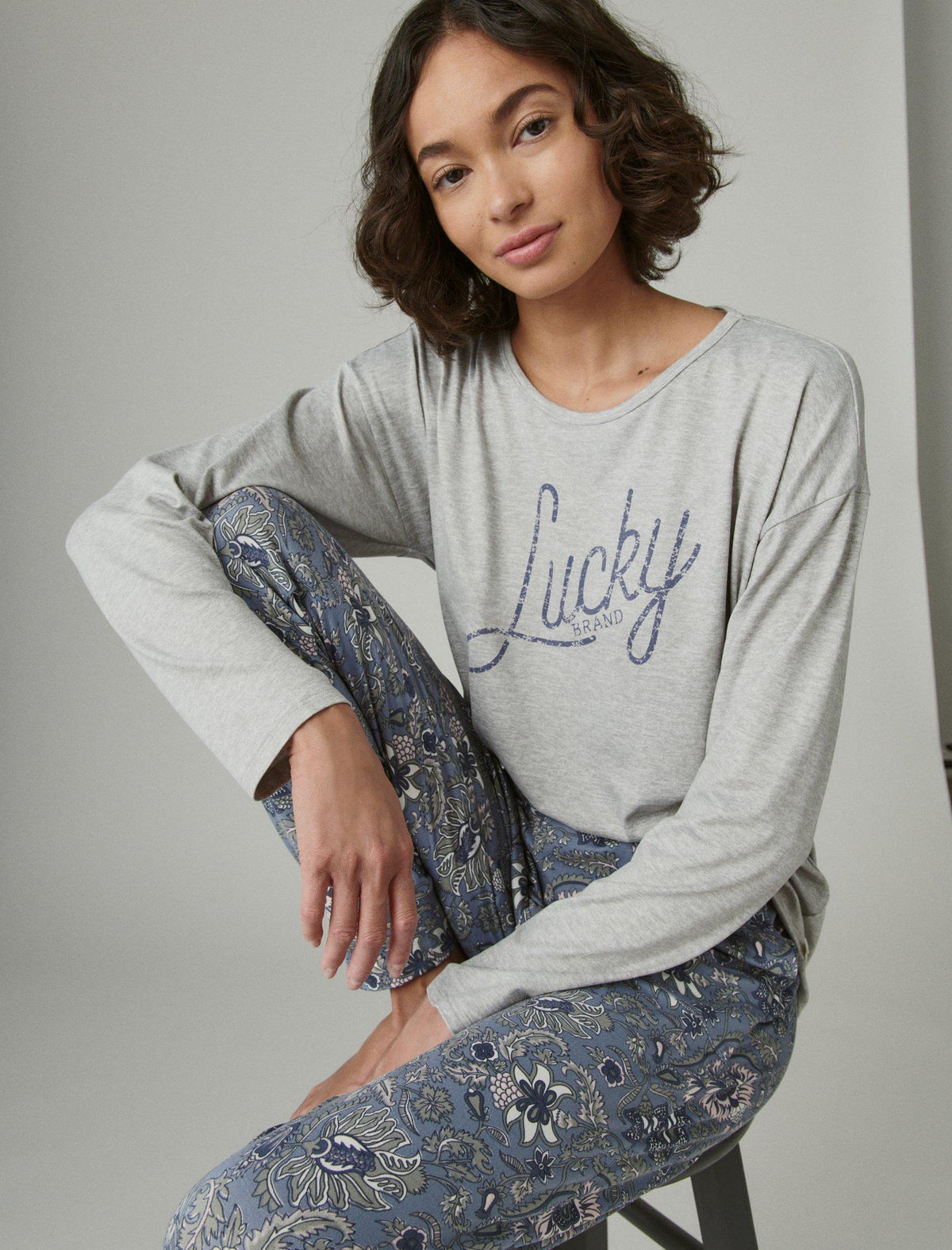 Lucky Brand Lucky Script & Jogger Sleep Set - Lucky Brand Women's Pants Activewear Jogger Sweatpants Dark Grey