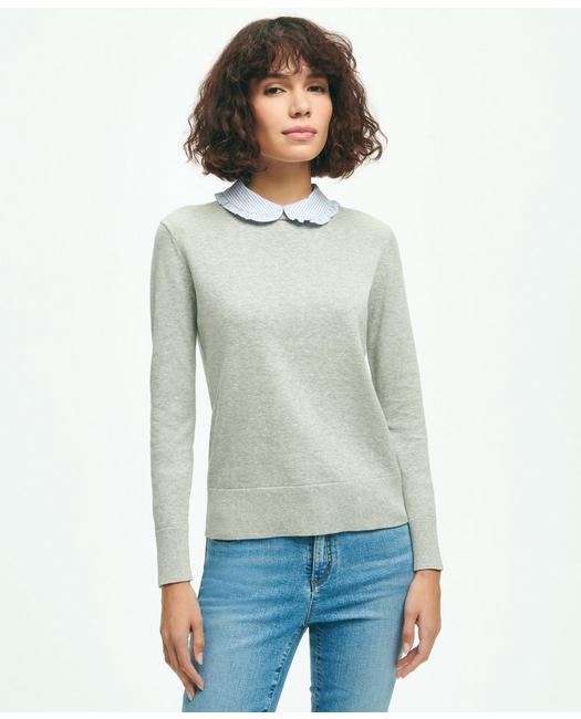 Brooks Brothers Women's Cotton Removable Collar Sweater Light Grey Heather
