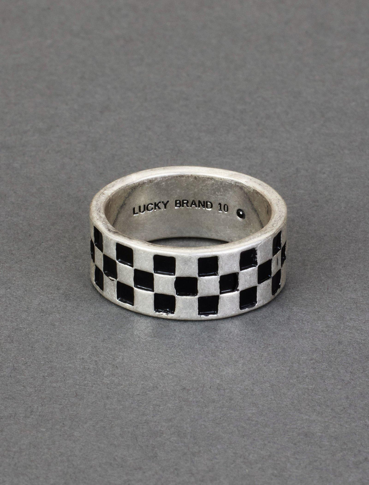 Lucky Brand Men's Checkered Ring Silver
