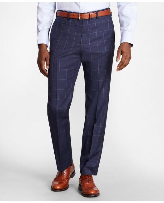 Brooks Brothers Men's Regent-Fit Windowpane Wool Twill Suit Pants Blue
