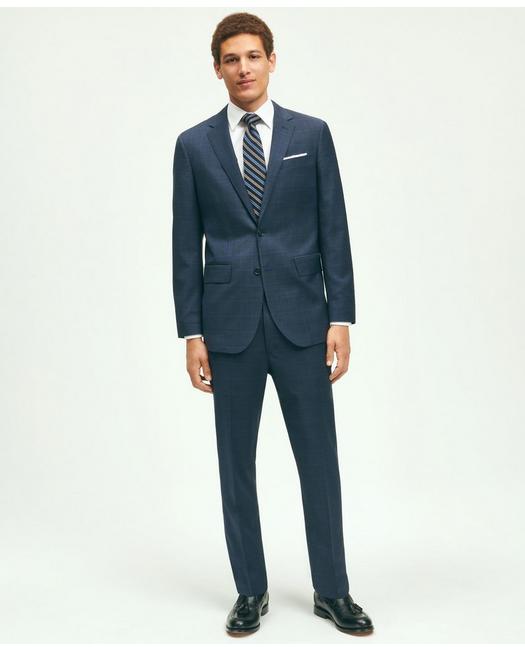 Brooks Brothers Men's Slim Fit Wool Checked 1818 Suit Navy