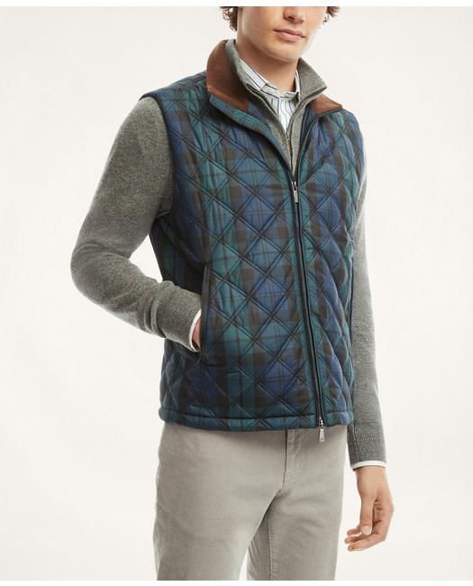 Brooks Brothers Men's Paddock Quilted Black Watch Vest Navy/Green