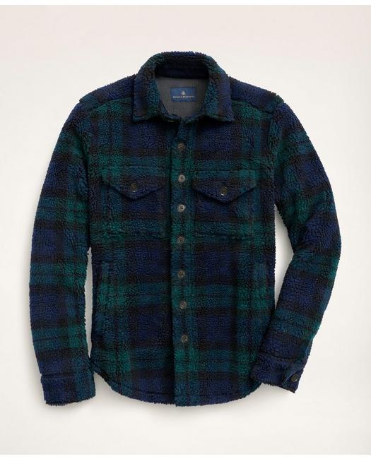 Brooks Brothers Men's Teddy Fleece Tartan Shirt Jacket Navy/Green