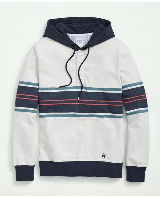 Brooks Brothers Men's Cotton Chest Stripe Hoodie White
