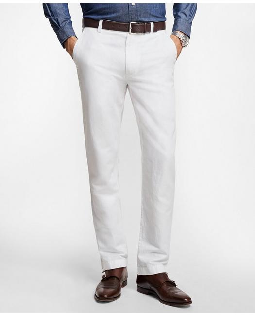 Brooks Brothers Men's Clark Fit Linen and Cotton Chinos White