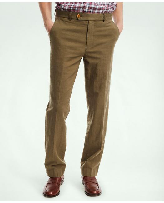 Brooks Brothers Men's Clark Straight-Fit Stretch Cotton Linen Chino Pants Olive