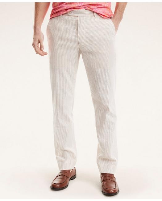 Brooks Brothers Men's Clark Straight-Fit Cotton Seersucker Pants Beige