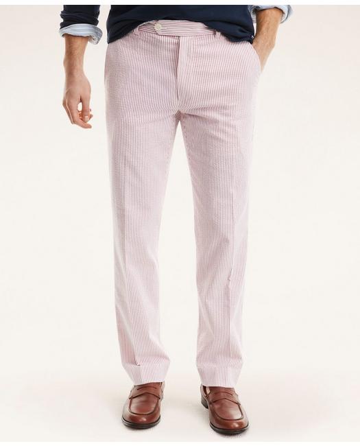Brooks Brothers Men's Clark Straight-Fit Cotton Seersucker Pants Red