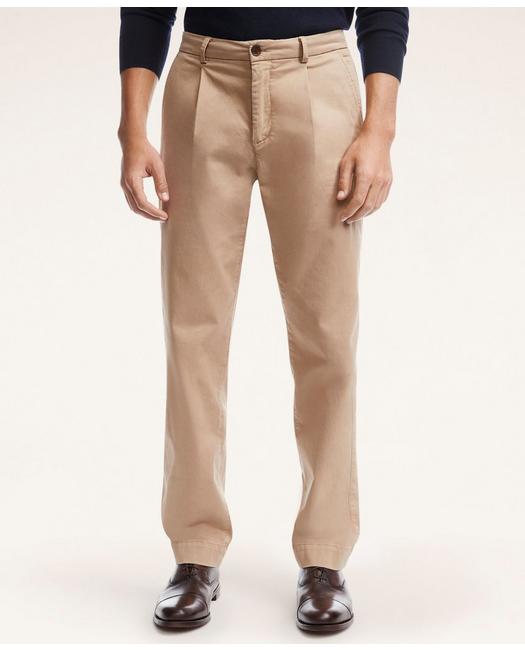 Brooks Brothers Men's Modern Pleated Chino Pants Medium Beige