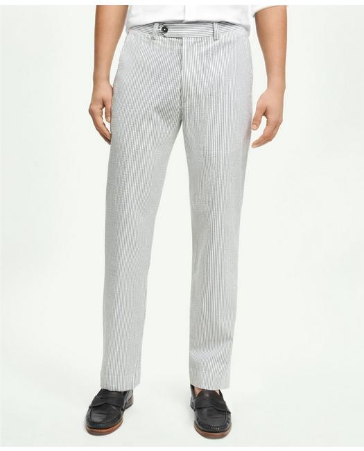 Brooks Brothers Men's Milano Slim-Fit Washed Stretch Cotton Seersucker Pants Grey