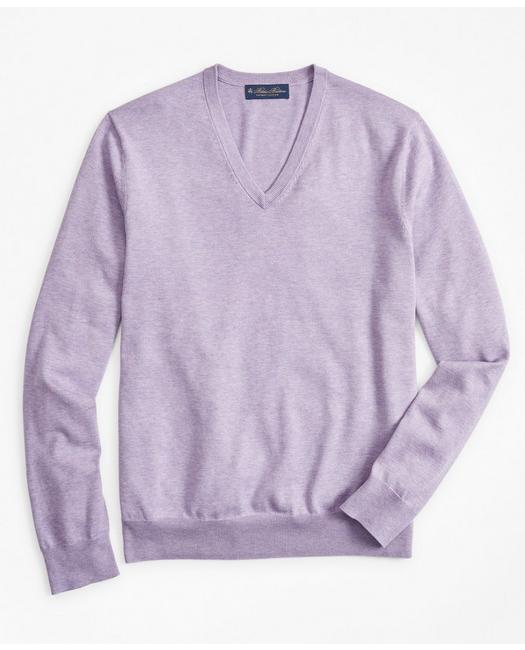 Brooks Brothers Men's Supima Cotton V-Neck Sweater Lilac