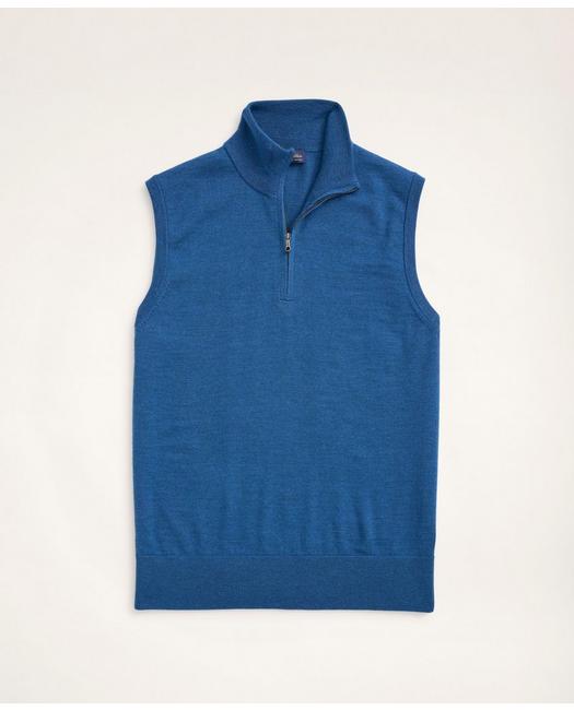 Brooks Brothers Men's Merino Half-Zip Sweater Vest Medium Blue