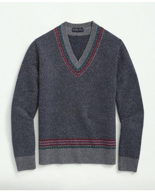 Brooks Brothers Men's Lambswool Jacquard Tennis Sweater Grey