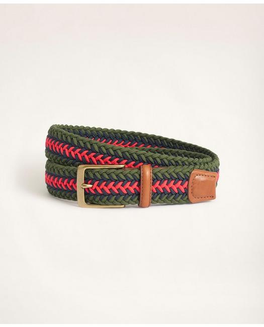 Brooks Brothers Men's Stretch Woven Leather Tab Belt Olive