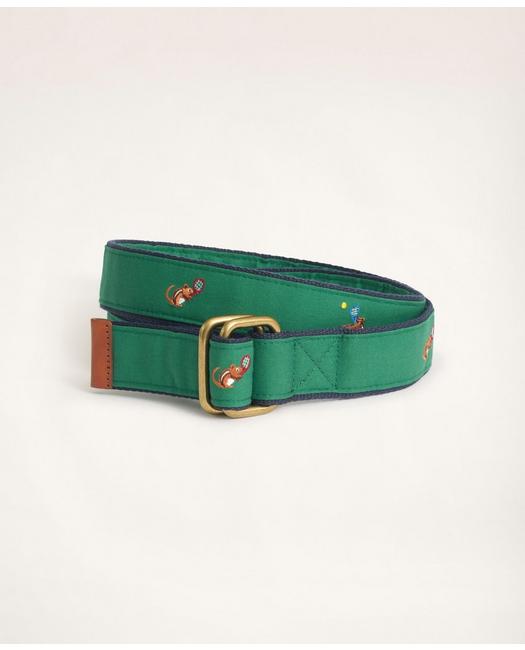 Brooks Brothers Men's Embroidered Leather Tab D-Ring Belt Multicolor