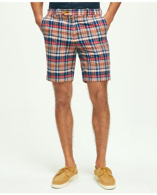 Brooks Brothers Men's Cotton Madras Shorts Coral