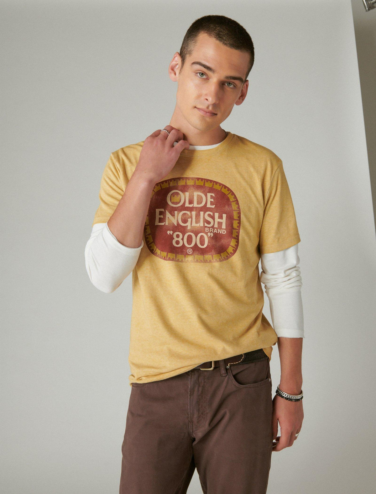 Lucky Brand Olde English 800 Tee - Men's Clothing Tops Shirts Tee Graphic T Shirts Honey Mustard