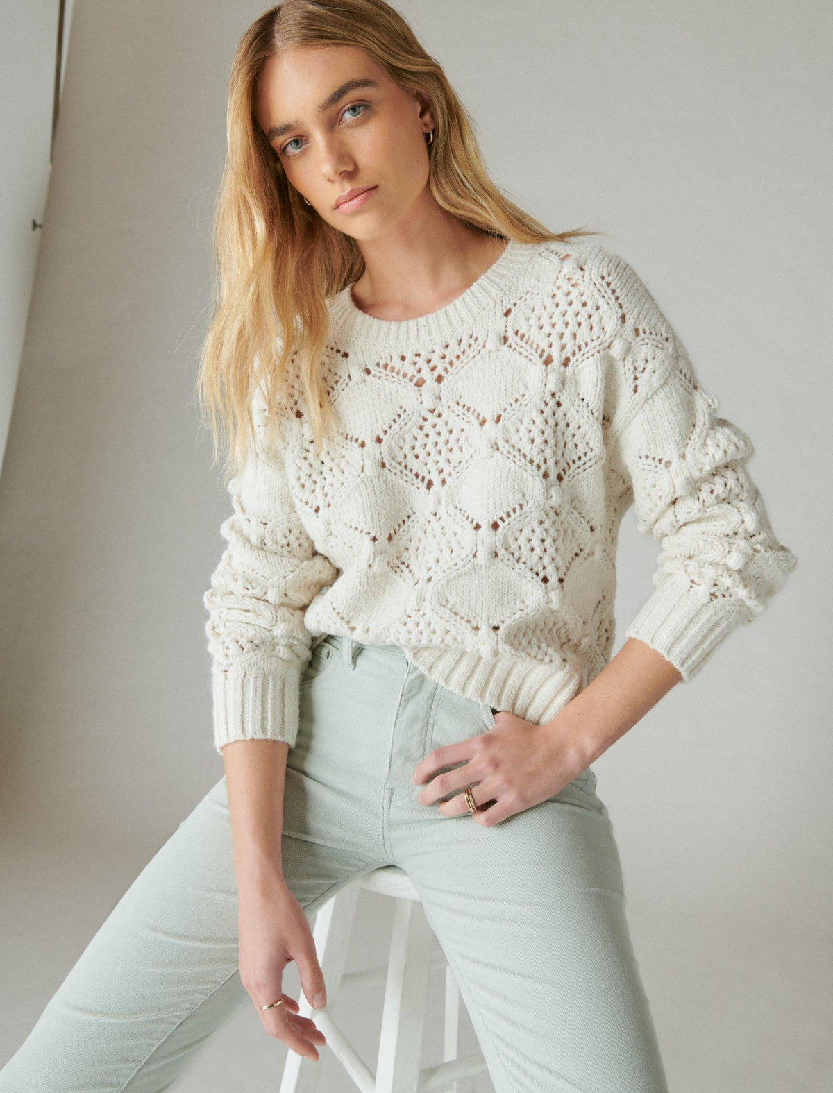 Lucky Brand Open Stitch Pullover Sweater - Women's Clothing Tops Sweaters Pullovers Whisper White