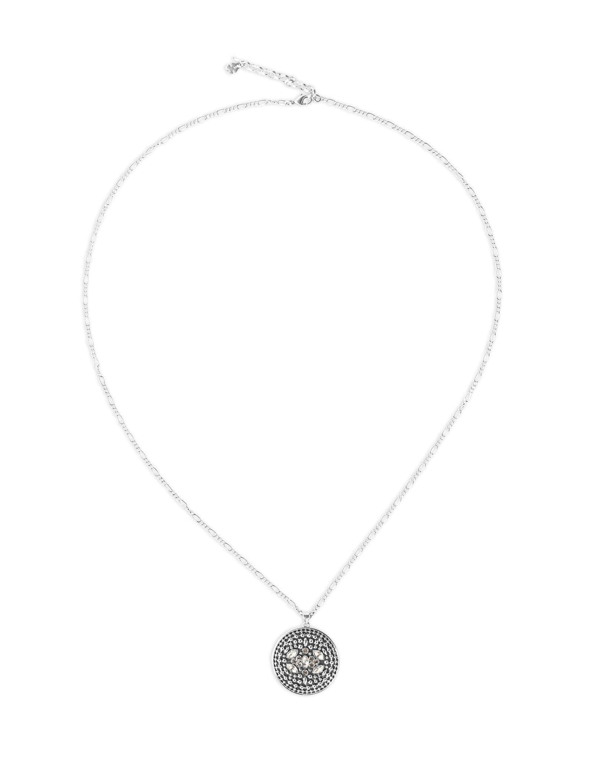 Lucky Brand Oxidized Set Stone Pendant Necklace Silver