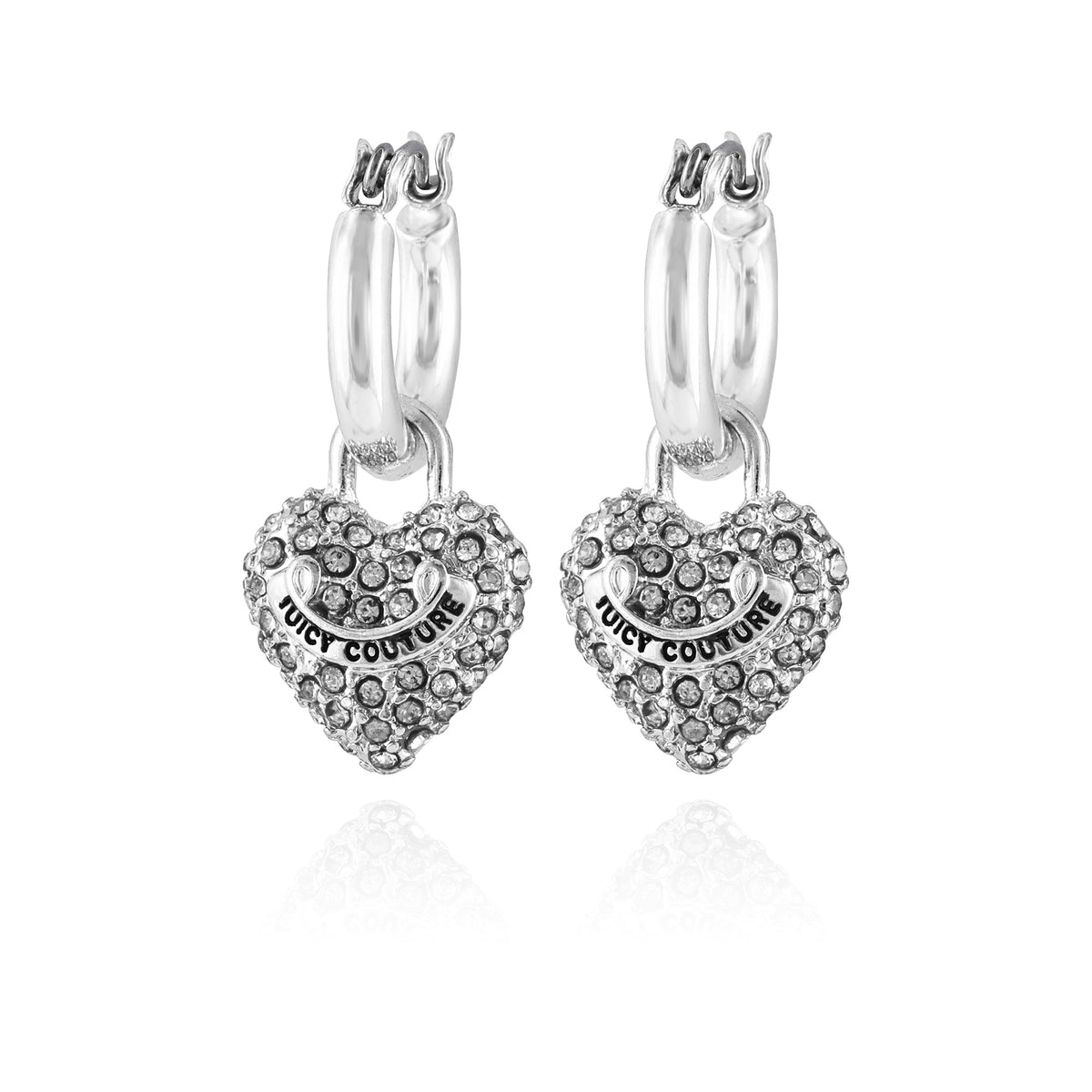 Juicy Couture Bling Heart Hoop Earrings Silver