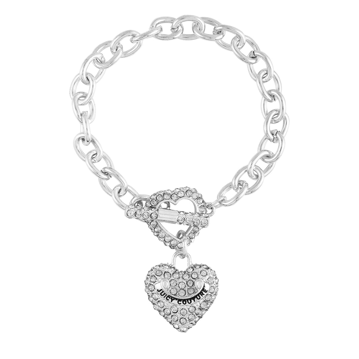 Juicy Couture Bling Heart Pendant Charm Bracelet Silver