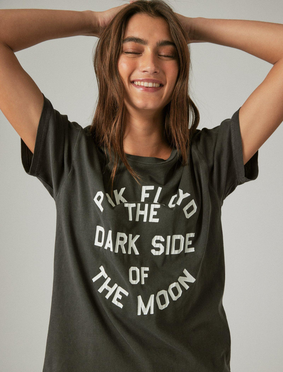 Lucky Brand Pink Floyd Word Circle Boyfriend Tee - Women's Clothing Tops Shirts Tee Graphic T Shirts 001 Lucky Black