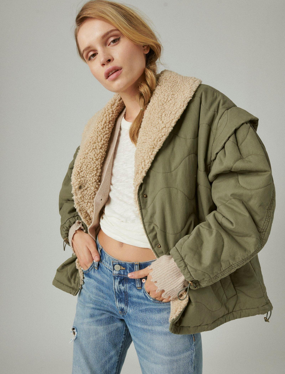 Lucky Brand Quilted Bomber Jacket Dark Olive