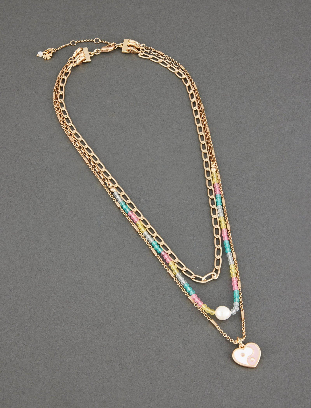 Lucky Brand Rainbow Beaded Enamel Charm Layer Necklace Gold