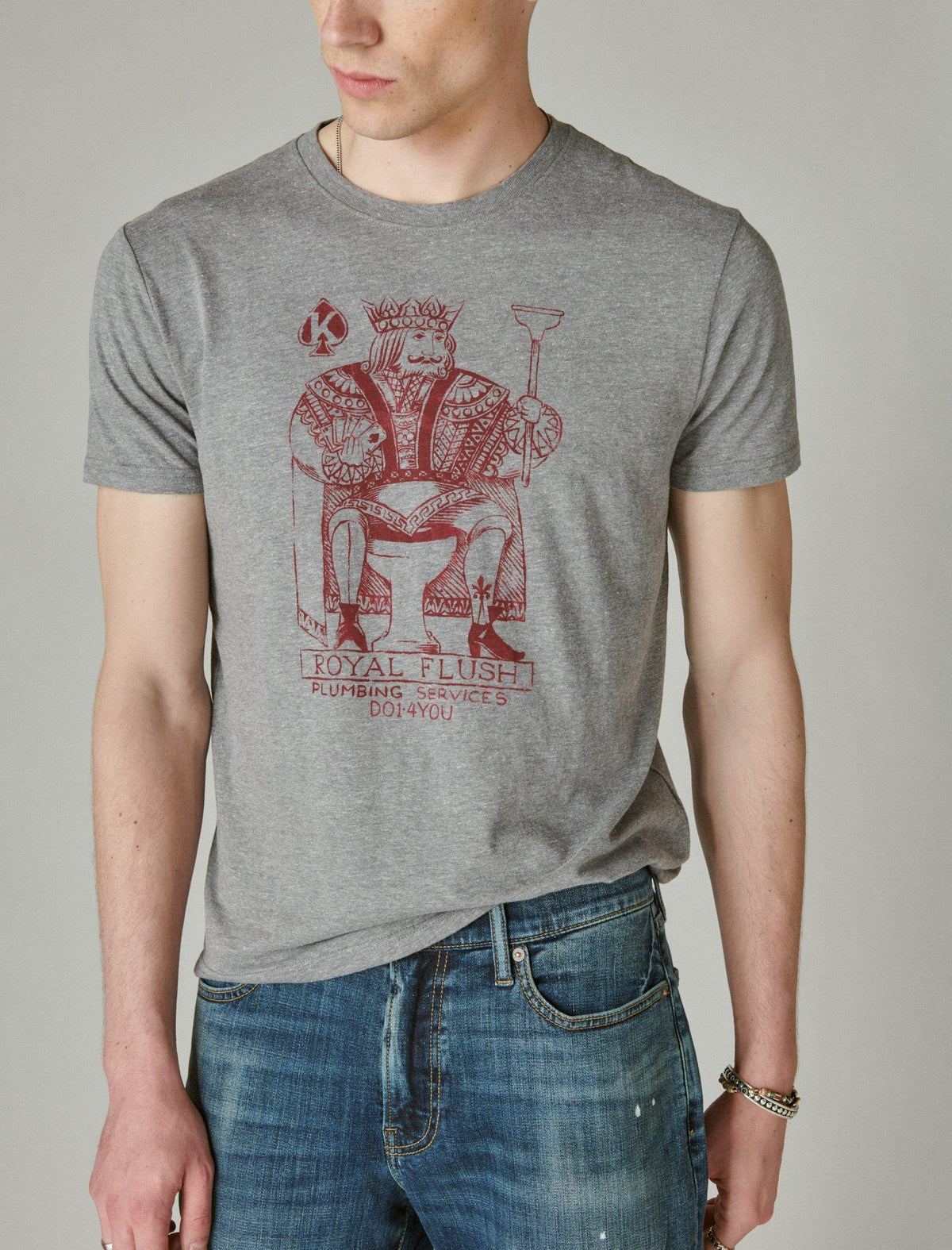 Lucky Brand Royal Flush Tee - Men's Clothing Tops Shirts Tee Graphic T Shirts Heather Grey