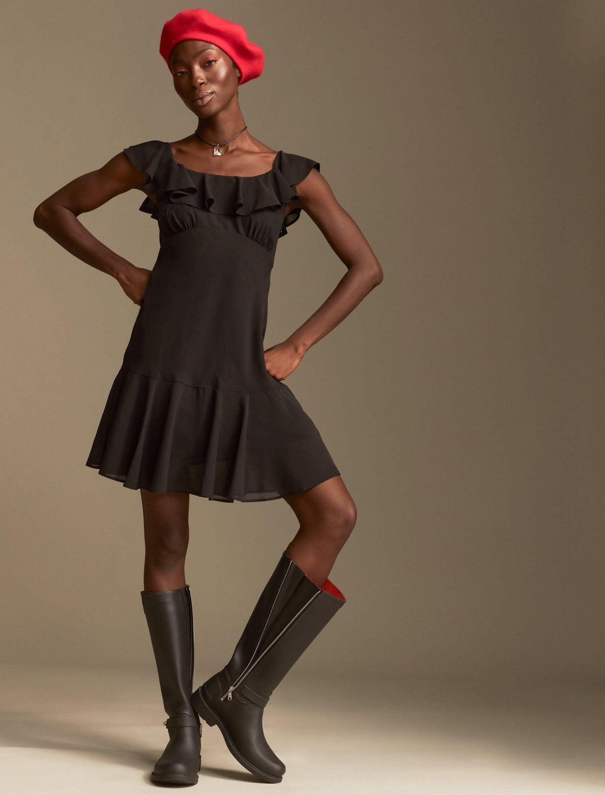 Lucky Brand Ruffle Mini Dress - Women's Clothing Dresses Mini Dress True Black