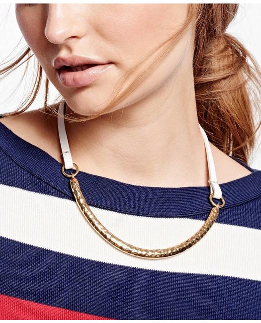 Brooks Brothers Women's Leather and Hammered  Choker Gold