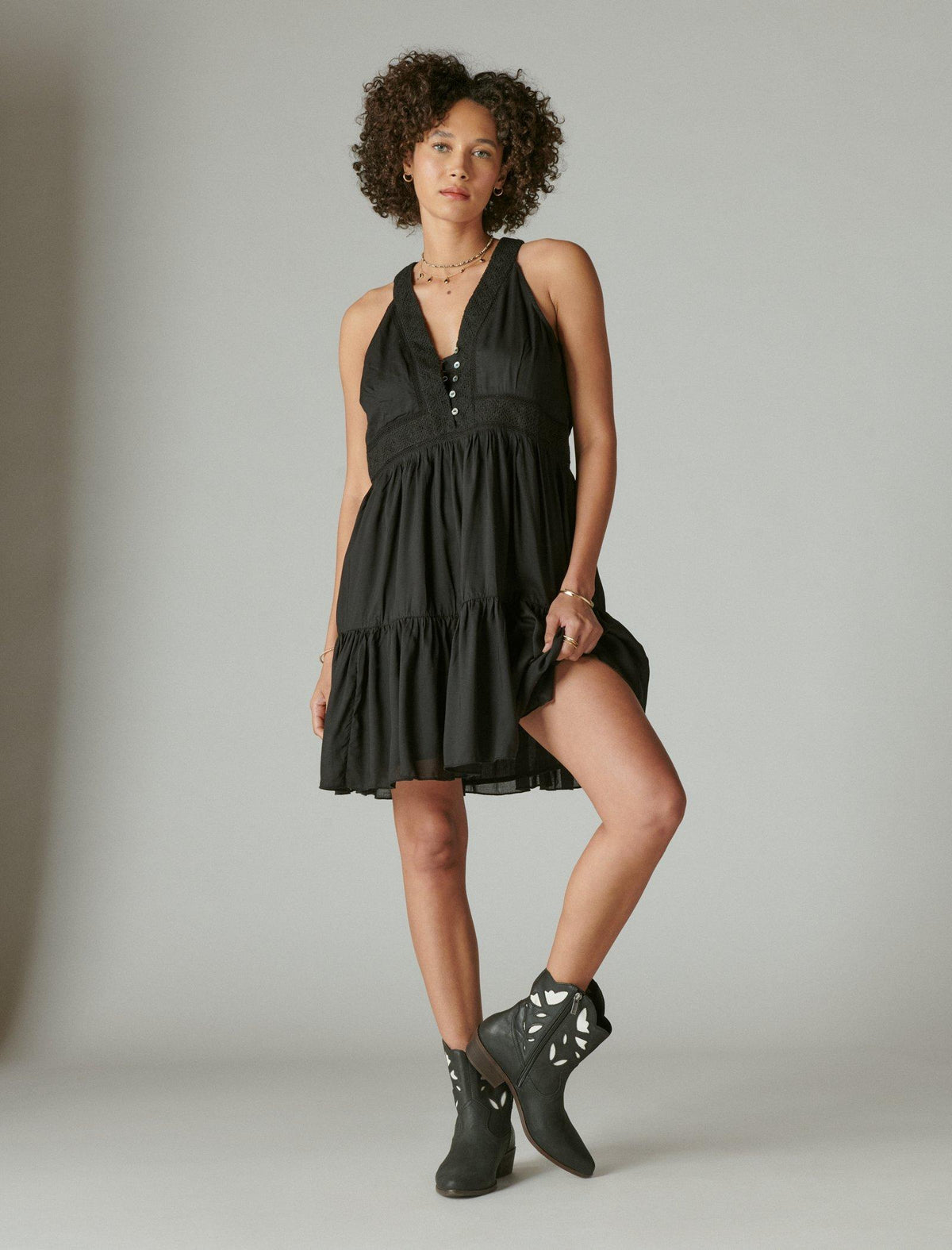 Lucky Brand Schiffley Trim Mini Dress - Women's Clothing Dresses Mini Dress Meteorite