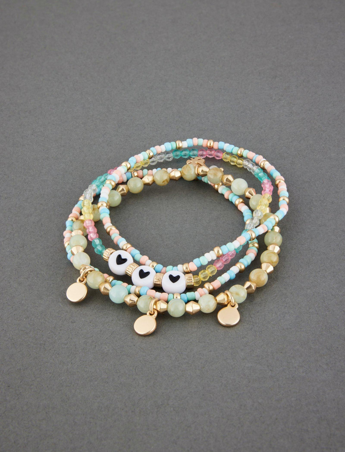 Lucky Brand Seed Bead And Hearts Bracelet Set Gold