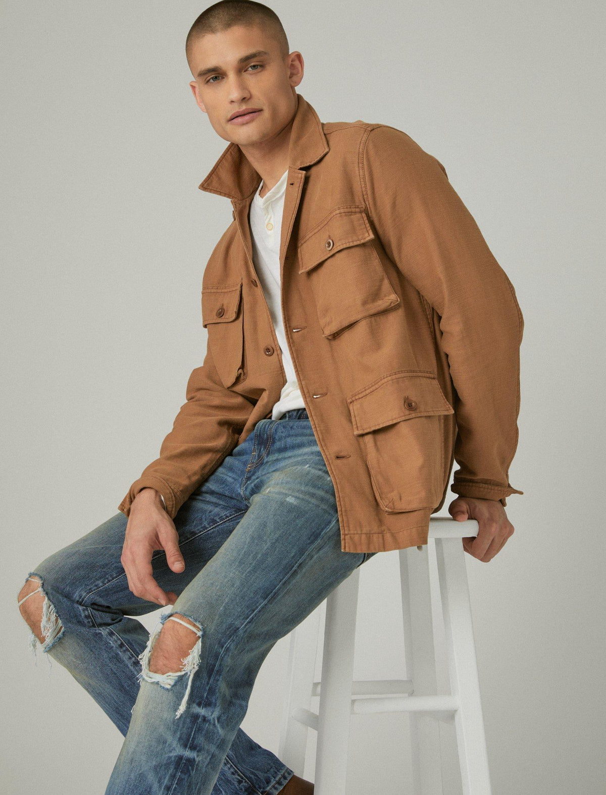 Lucky Brand Slub  Military Jacket - Men's Clothing Outerwear Jackets Coats Twill
