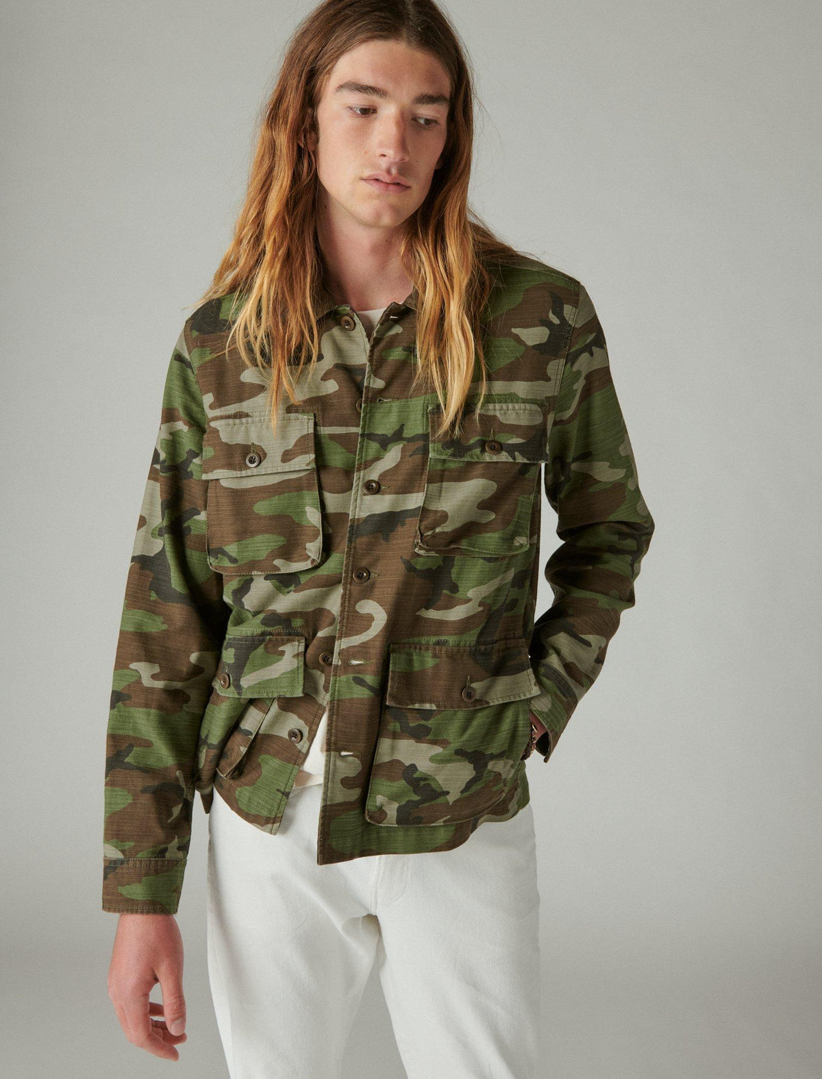 Lucky Brand Slub Twill Military Jacket - Men's Clothing Outerwear Jackets Coats Camo (Army Colors)