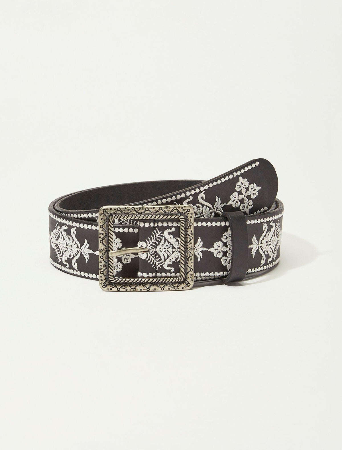 Lucky Brand Square Buckle Embroidered Belt Black