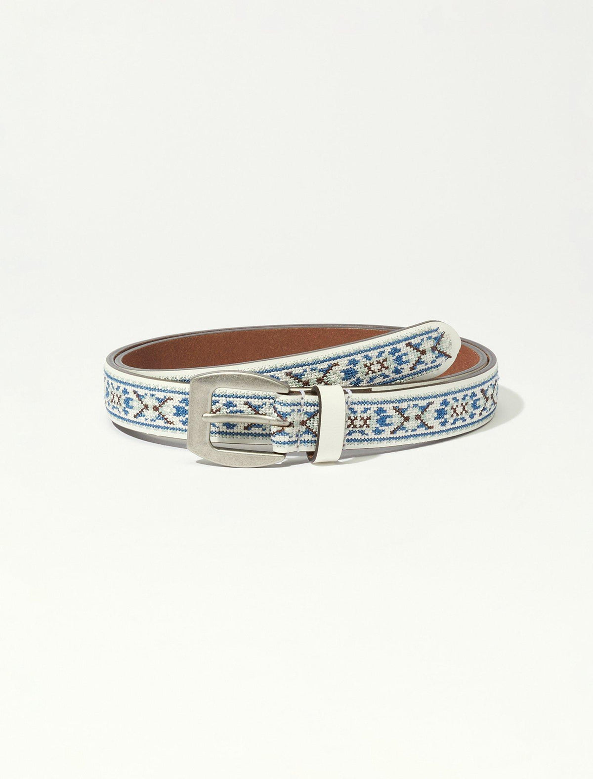 Lucky Brand Sweet Blue Embroidered Belt White