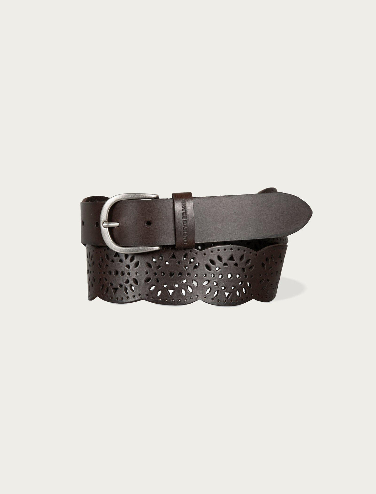Lucky Brand Tapered Perforated Leather Belt Dark Brown