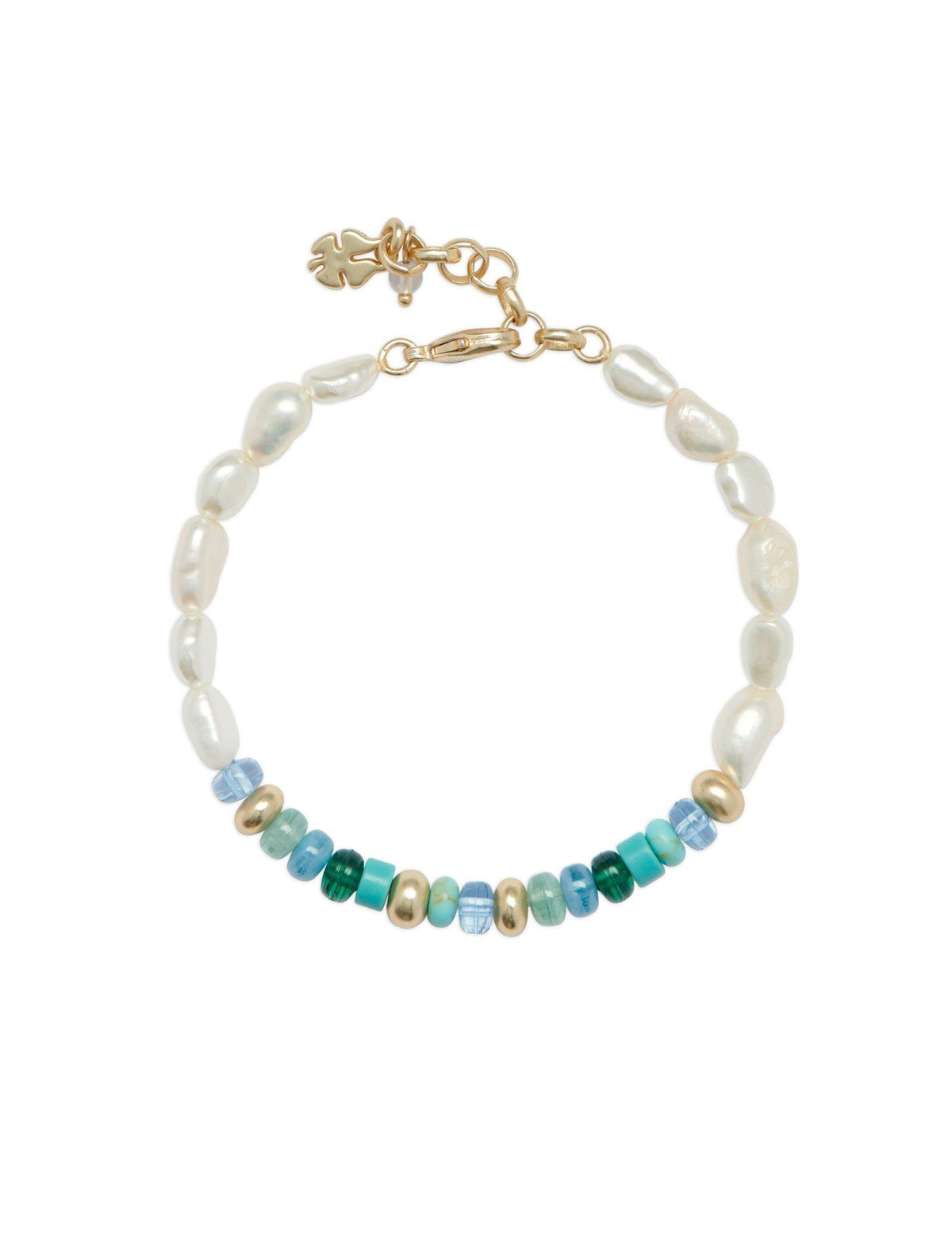 Lucky Brand Turquoise And Pearl Beaded Bracelet Gold