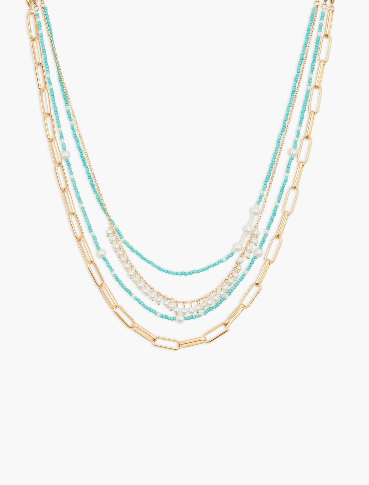 Lucky Brand Turquoise And Pearl Drama Layer Necklace Gold