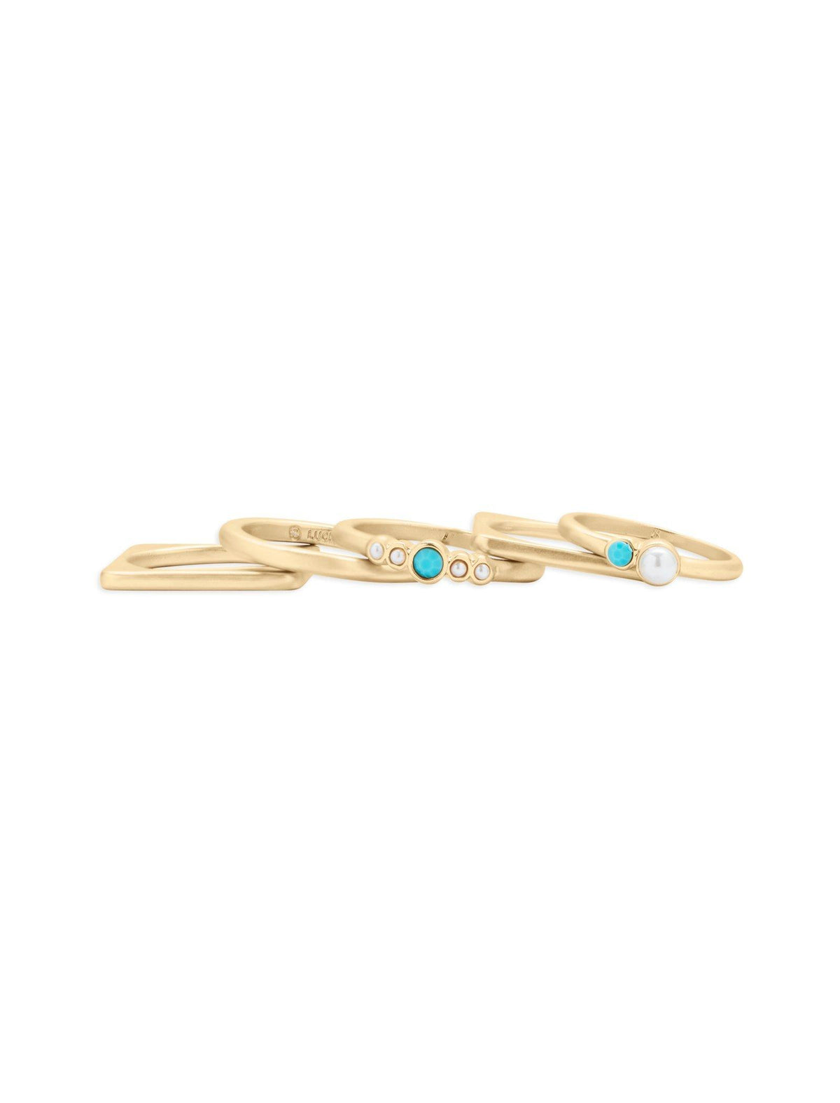 Lucky Brand Turquoise And Pearl Ring Stack Gold