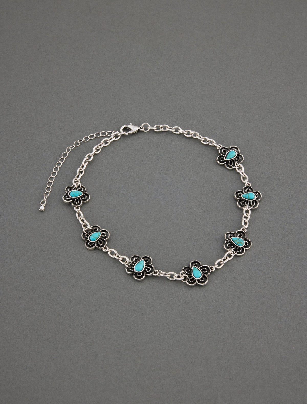 Lucky Brand Turquoise Flower Choker Necklace Silver